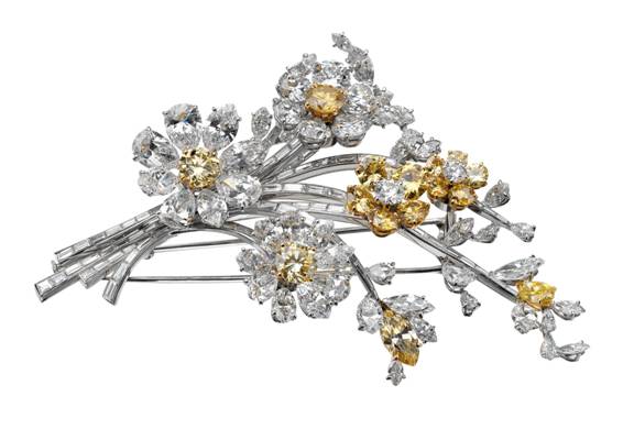 “Tremblant Brooch” platinum with fancy yellow diamonds